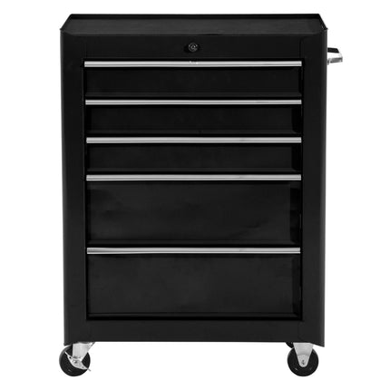 Lockable black tool trolley with 5 drawers & mats