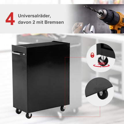 Lockable black tool trolley with 5 drawers & mats