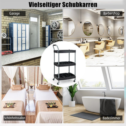 Workshop trolley trolley with 3 levels tool trolley with separate compartments 59 x 45 x 107 cm black