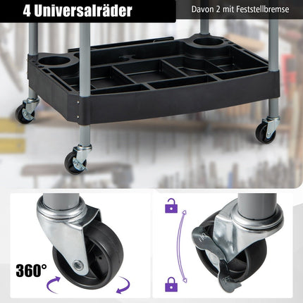 Workshop trolley trolley with 3 levels tool trolley with separate compartments 59 x 45 x 107 cm black