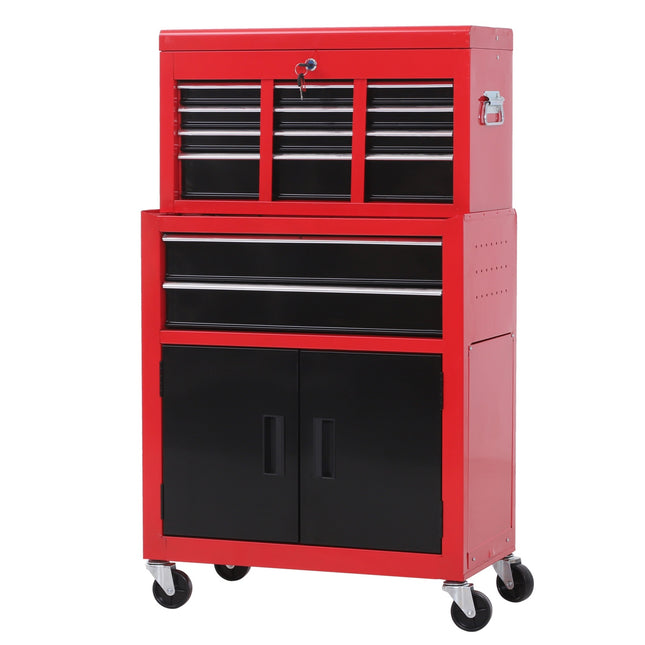 Lockable metal tool trolley with 6 drawers and cabinet