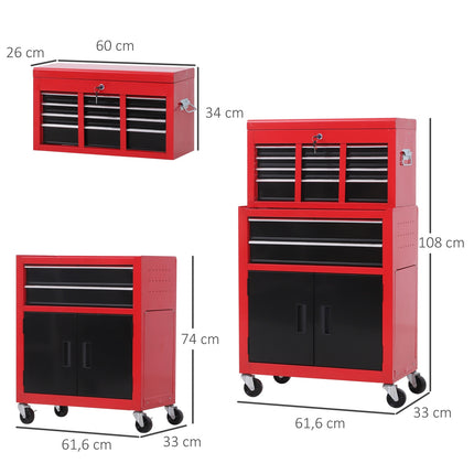 Lockable metal tool trolley with 6 drawers and cabinet
