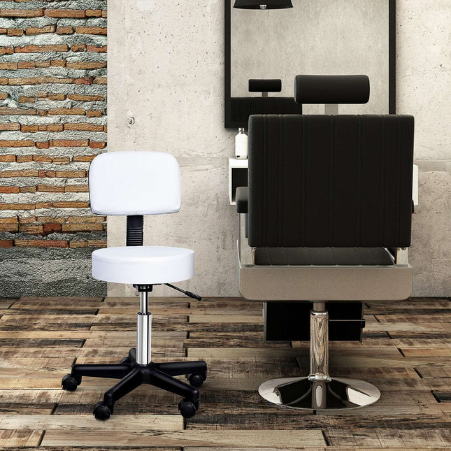 Swivel height-adjustable office stool with backrest, white