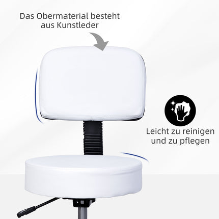 Swivel height-adjustable office stool with backrest, white