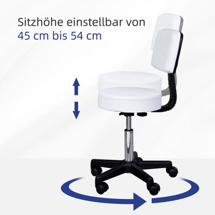 Swivel height-adjustable office stool with backrest, white