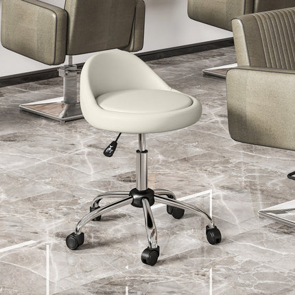 Adjustable Swivel Stool, White Faux Leather, 360° Rotation