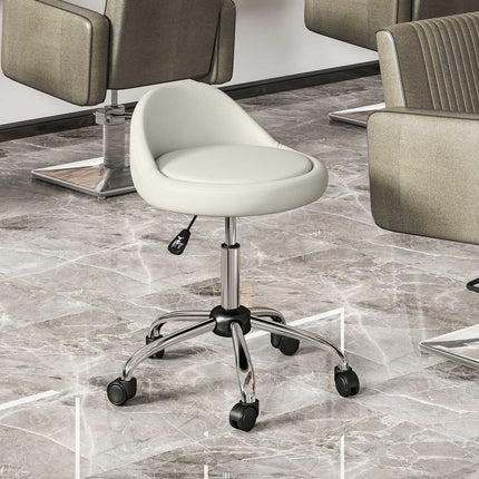 Adjustable Swivel Stool, White Faux Leather, 360° Rotation