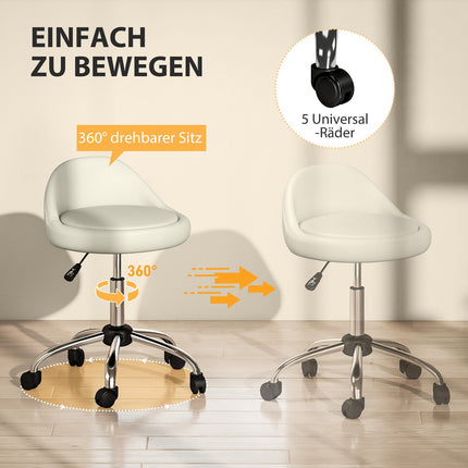 Adjustable Swivel Stool, White Faux Leather, 360° Rotation