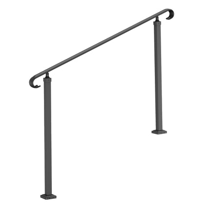 Wrought Iron Stair Handrail for 3 Steps, Adjustable, Black