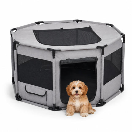 XL Indoor & Outdoor Puppy Playpen, Polyester, Grey/Black