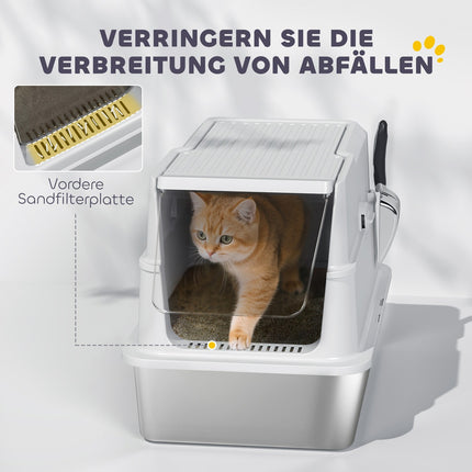 XL Katzenklo Edelstahl, Hellgrau, Mit Schaufel