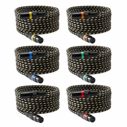 XLR Microphone Cables 25 ft, 6-Pack, Shielded 3-Pin