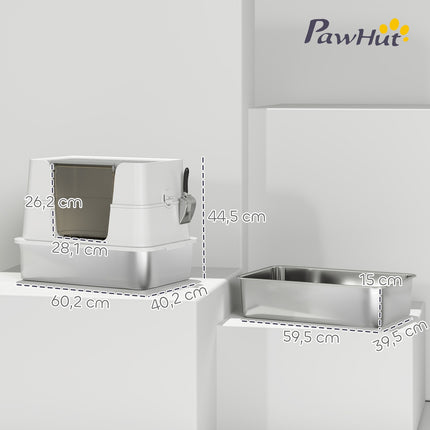 XL Stainless Steel Cat Litter Box, Scoop Included, Light Gray
