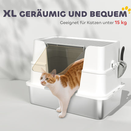 XL Stainless Steel Cat Litter Box, Scoop Included, Light Gray
