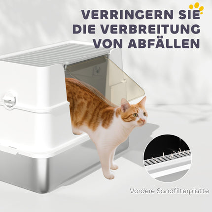 XL Stainless Steel Cat Litter Box, Scoop Included, Light Gray