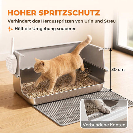 XL Stainless Steel Cat Litter Box with Lid, High Sides, Grey