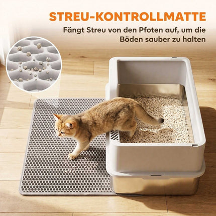 XL Stainless Steel Cat Litter Box with Lid, High Sides, Grey