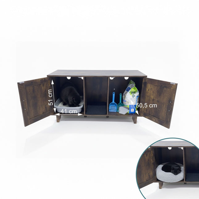 XXL Cat Litter Cabinet – Dual Compartments, Litter Mat