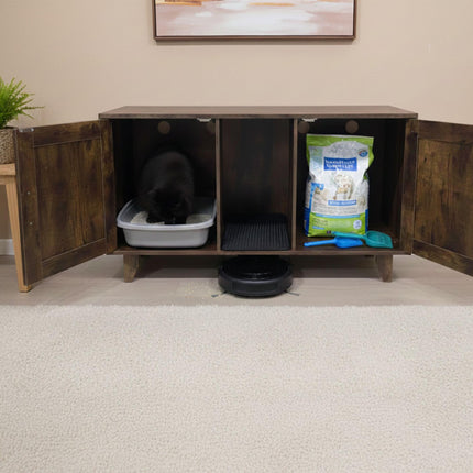 XXL Cat Litter Cabinet – Dual Compartments, Litter Mat