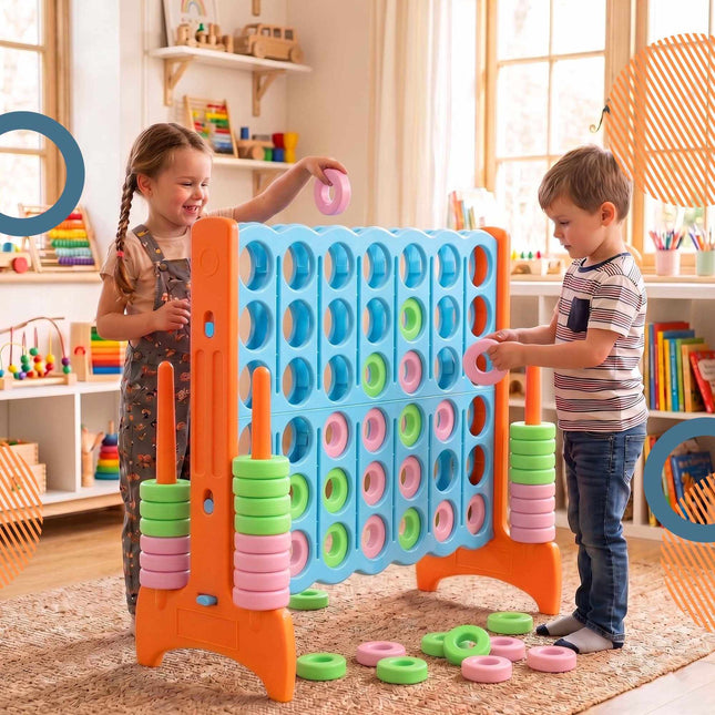XXL Connect Four Game, Light Blue-Orange, with Bag