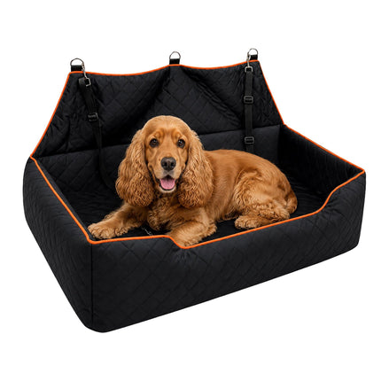 XXL Dog Car Seat, Velvet, Black/Orange, 2-in-1 Design