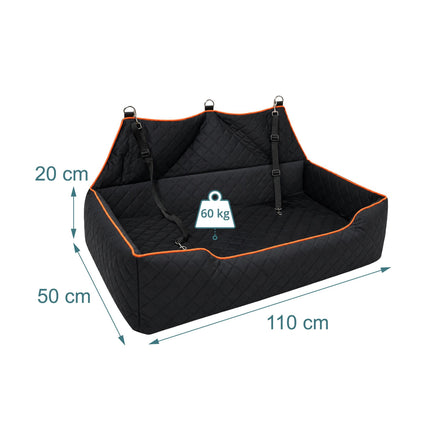XXL Dog Car Seat, Velvet, Black/Orange, 2-in-1 Design