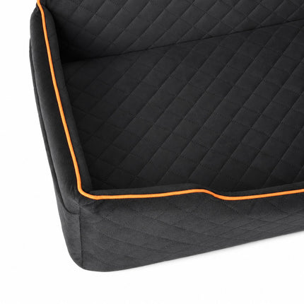 XXL Dog Car Seat, Velvet, Black/Orange, 2-in-1 Design