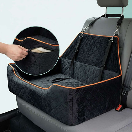 XXL Dog Car Seat, Velvet, Black/Orange, 2-in-1 Design