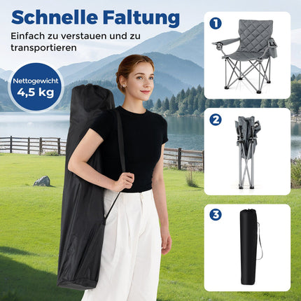 XXL Folding Camping Chair with Cooler & Cup Holder, 227kg Capacity
