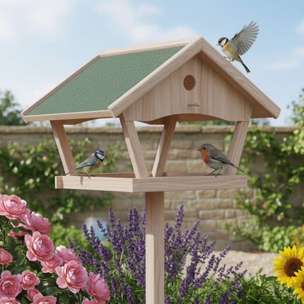 XXL Freestanding Bird Feeder with Stand, Fir Wood