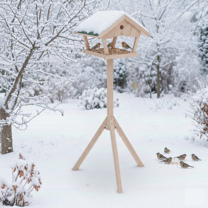 XXL Freestanding Bird Feeder with Stand, Fir Wood