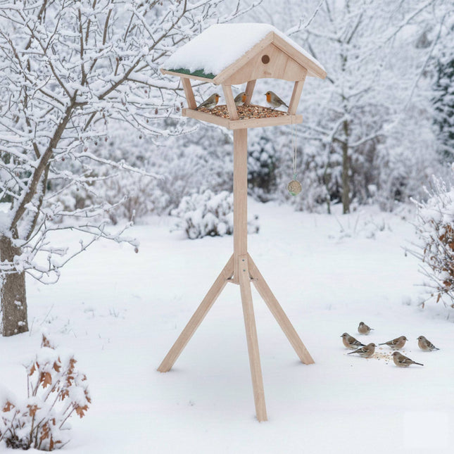 XXL Freestanding Bird Feeder with Stand, Fir Wood