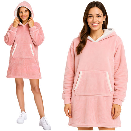 XXL Pink Blanket Sweatshirt with Hood and Pocket