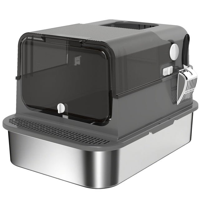 XXL Stainless Steel Covered Litter Box 72L with Scoop