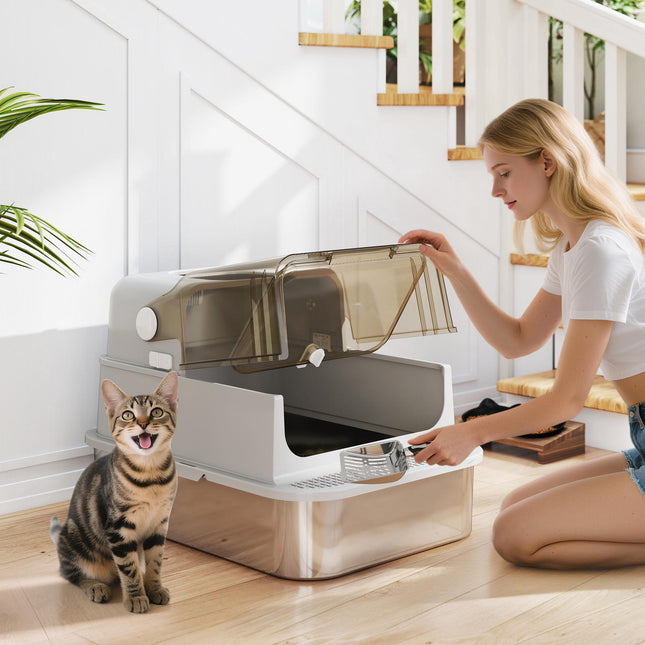 XXL Stainless Steel Litter Box, Easy Clean, for Large Cats