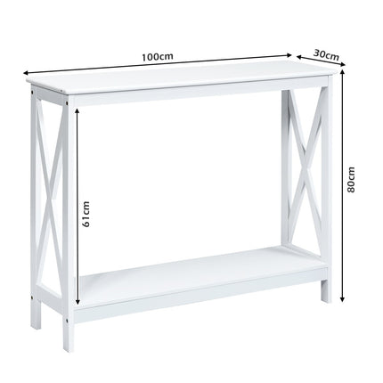 X-shaped narrow console table with 2 levels 100 x 30 x 80 cm white