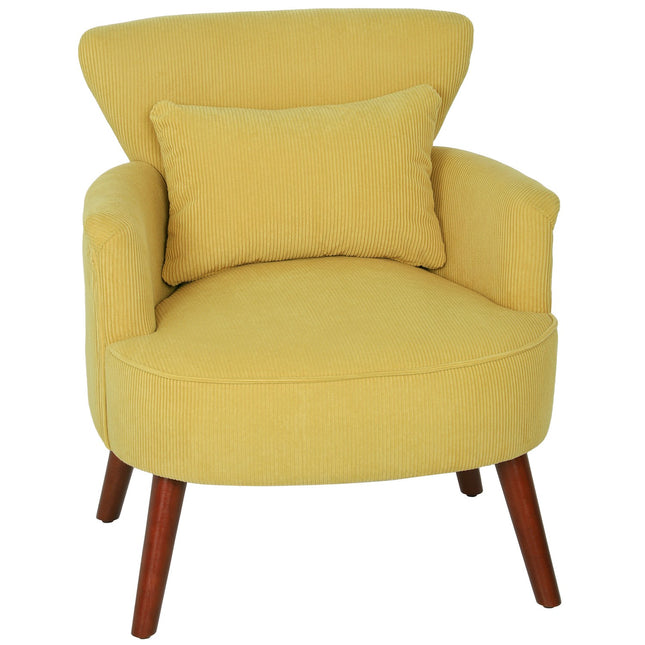 Yellow Armchair with Cushion, Rubberwood Legs, Upholstered