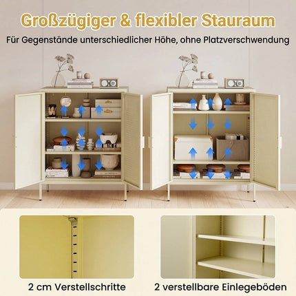 Yellow Metal Buffet Sideboard with Adjustable Shelves