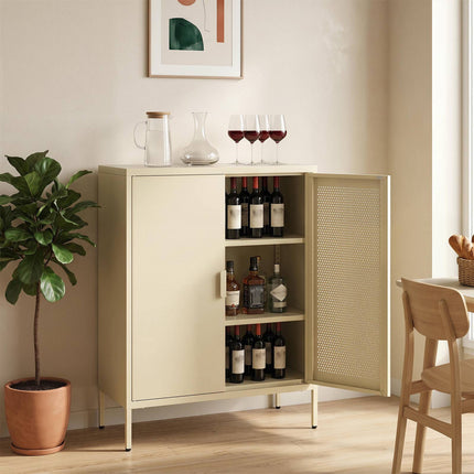 Yellow Metal Buffet Sideboard with Adjustable Shelves