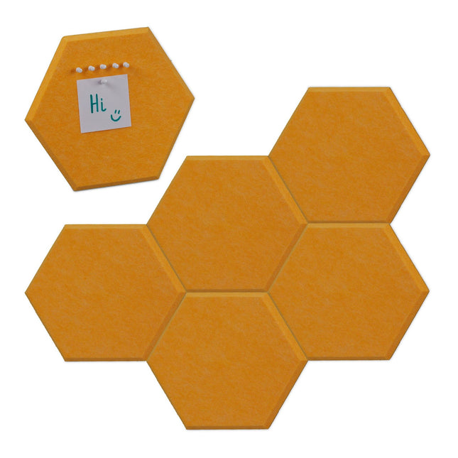 Yellow hexagons for pin board with felt - 6 pcs