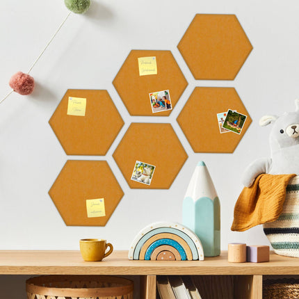 Yellow hexagons for pin board with felt - 6 pcs