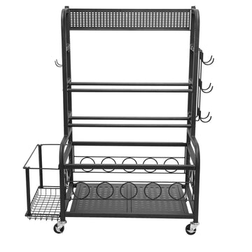 Yoga Mat Storage Rack, Steel Organizer With Hooks, Wheels