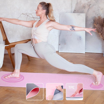 Yoga Set – TPE Mat, Pink; Gray Block; Strap