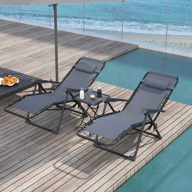 Zero Gravity stoelset met tafel en verstelbare rugleuning.
