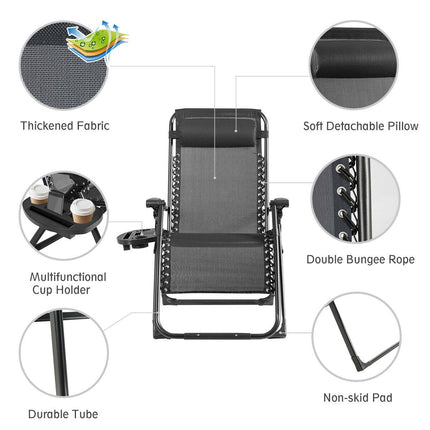 Zero Gravity Lounge Chair with Cup Holder, 500 lb, Black