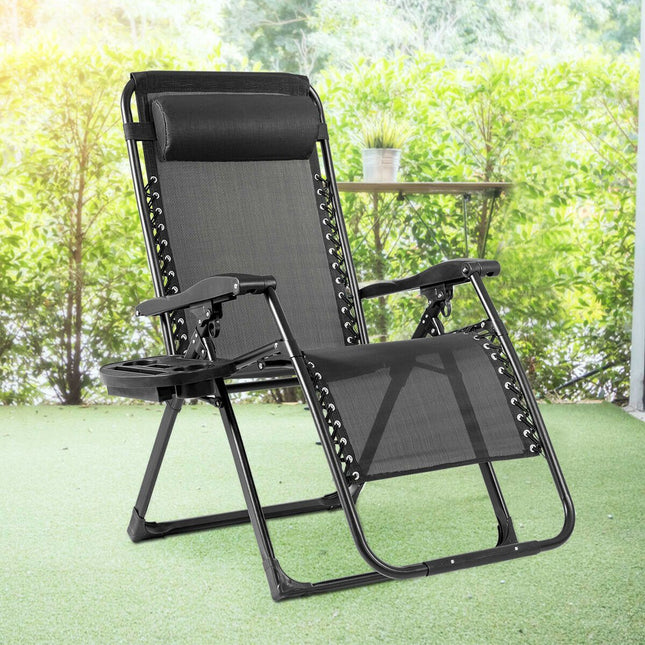 Zero Gravity Lounge Chair with Cup Holder, 500 lb, Black