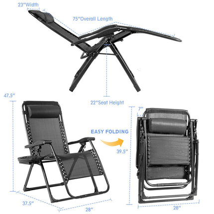 Zero Gravity Lounge Chair with Cup Holder, 500 lb, Black