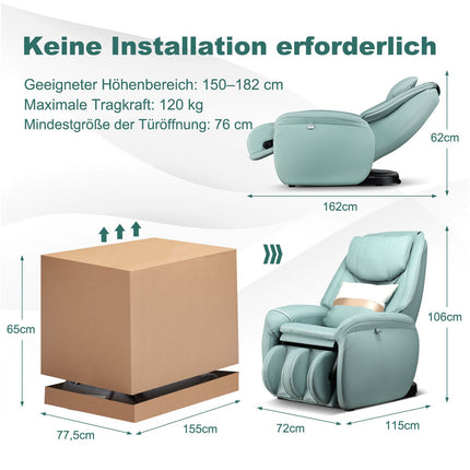 Zero Gravity Massage Chair, SL Track, Back Heat, Green
