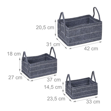 felt storage basket in 3 parts