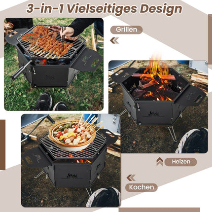 large charcoal grill with 360° rotating grill 2 in 1 fire bowl 77 x 74 x 38 cm